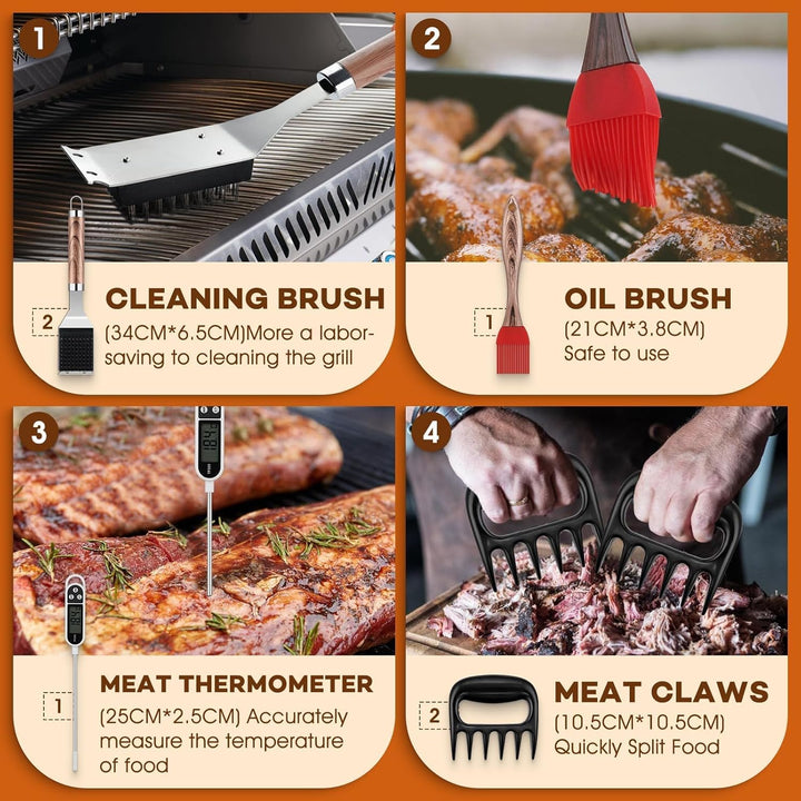 DRAGON RIOT Grillbesteck Set aus Edelstahl, 29 Stücke Grillset für Männer Geschenk, Premium Grill Zu