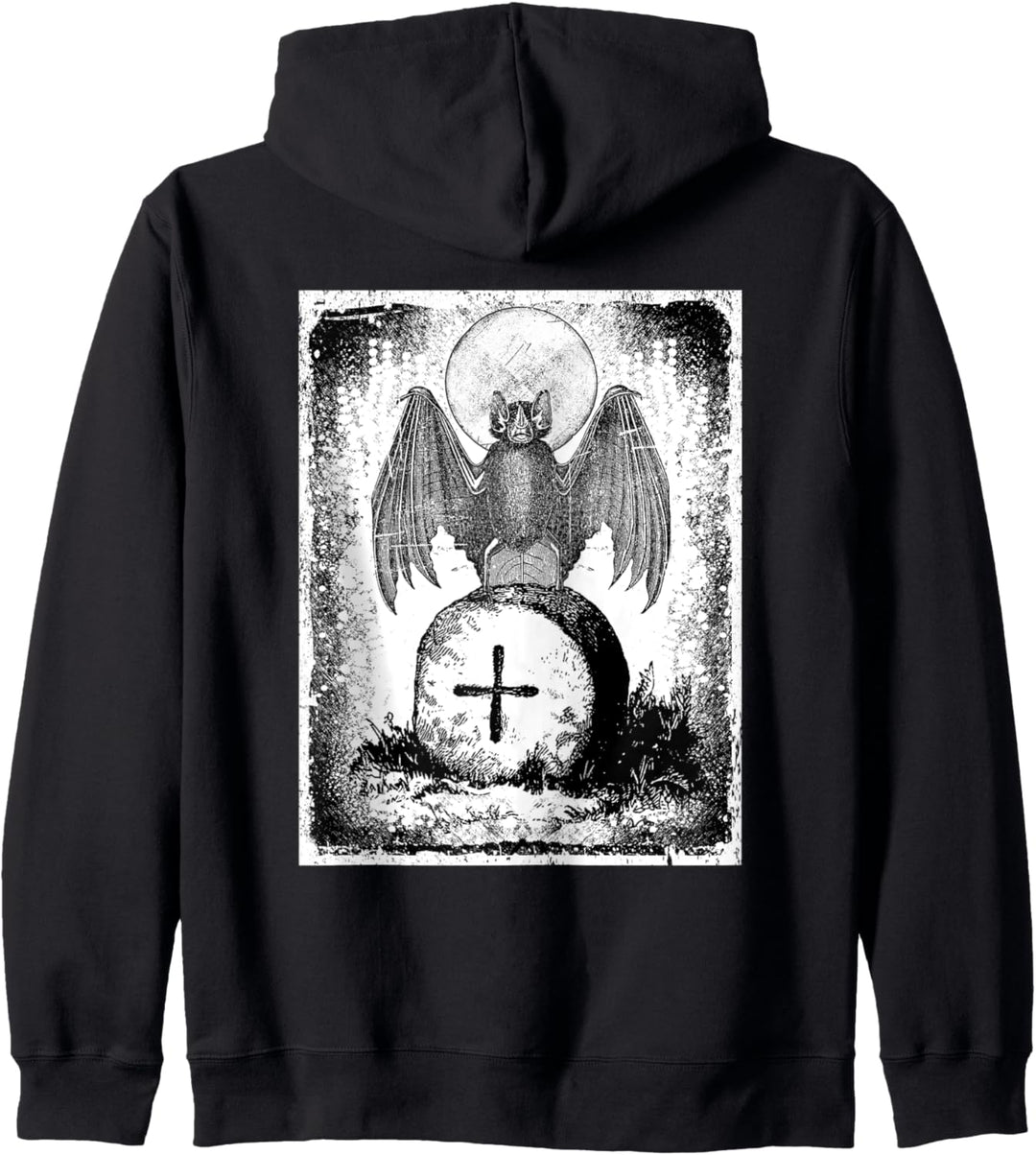 Fledermaus & Mond Gothic Halloween Satanische Distressed Kapuzenjacke