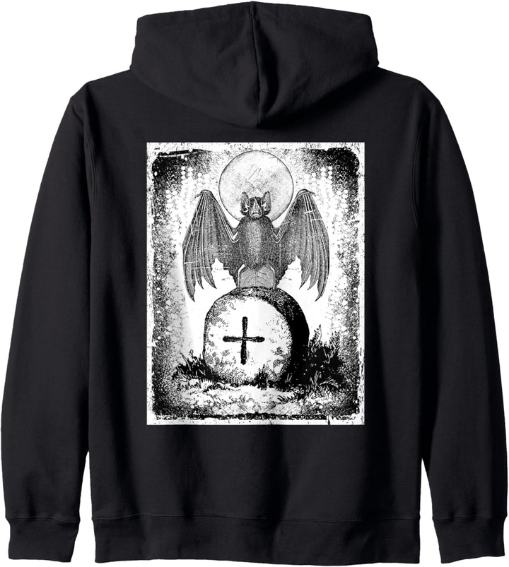 Fledermaus & Mond Gothic Halloween Satanische Distressed Kapuzenjacke