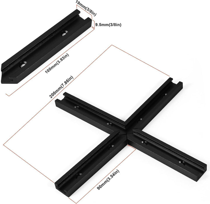Iverntech 8 Stück Schwarz T-Schienen-Kreuzungs-Set, T-Track Kreuzschlitzteile Aluminium Eloxiert mit