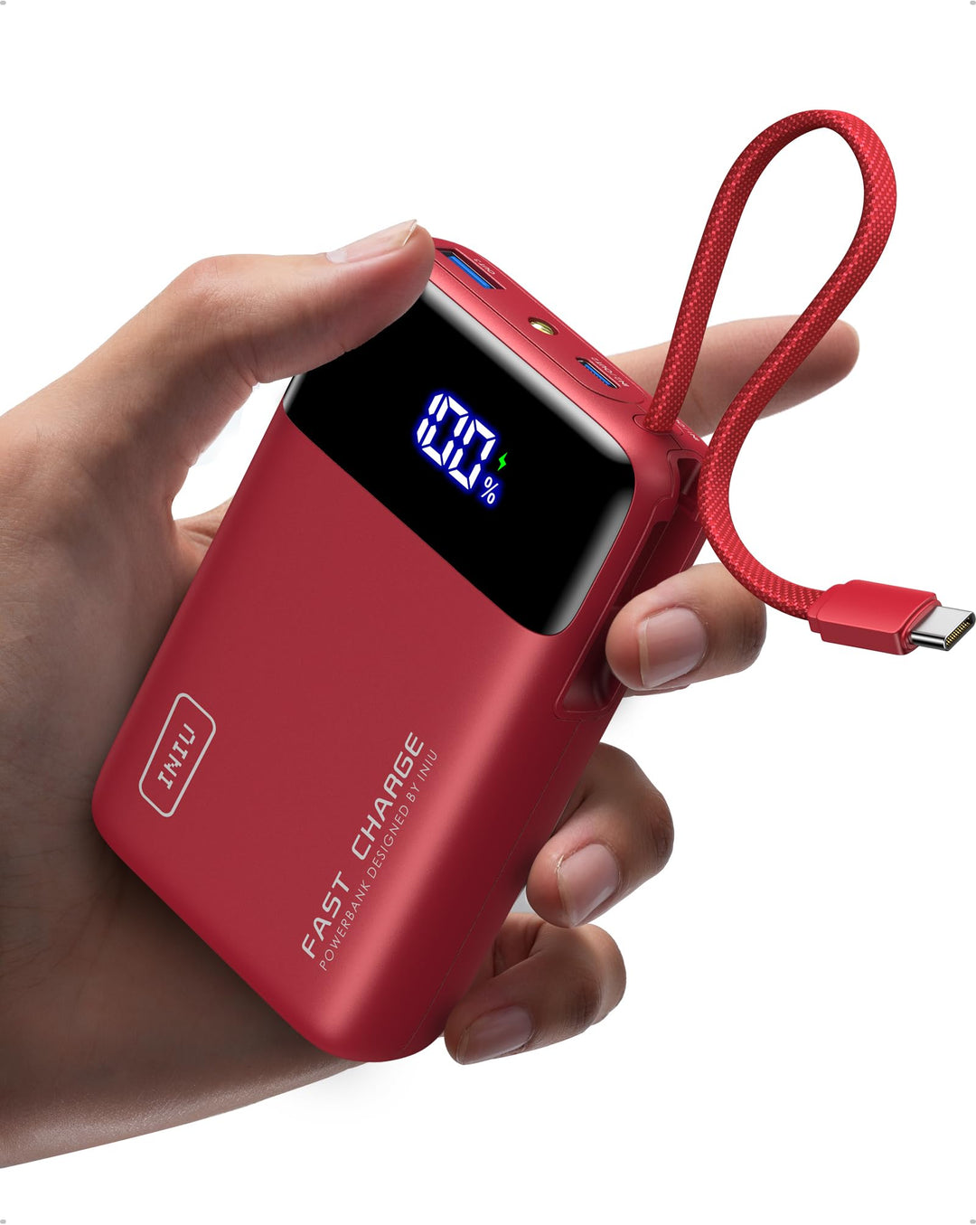 INIU 45W Power Bank, Ultra Klein 20000mAh Powerbank mit Integriertem USB C Kabel, Schnellladen Exter