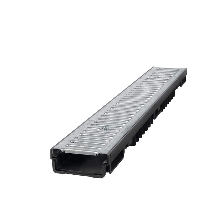 1m Entwässerungsrinne Bodenrinne Terassenrinne Ablauf Höhe 55 / 105mm A15 B125 C250 (Stahl verzinkt/
