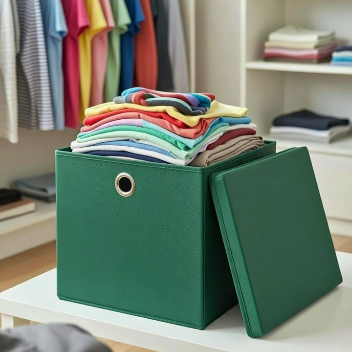 StickandShine 4er Set Dunkelgrün Faltbox 28 x 28 x 28 cm Aufbewahrungsbox faltbar mit Deckel, Dunkel