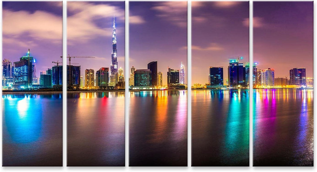 Bild auf Leinwand Dubai Skyline In Der Abenddämmerung Uae Wandbild Poster Kunstdruck Bilder, Leinwan
