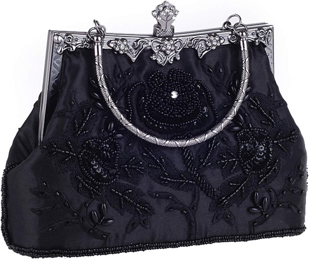 Damen Vintage Floral handgemachte Seed Bead Pailletten Clutch Geldbörse Hochzeit Abendtasche Party P