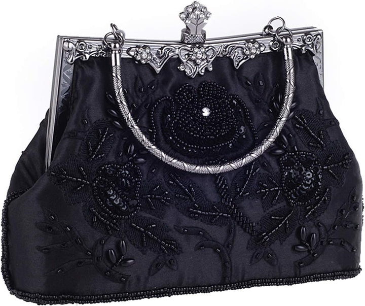 Damen Vintage Floral handgemachte Seed Bead Pailletten Clutch Geldbörse Hochzeit Abendtasche Party P