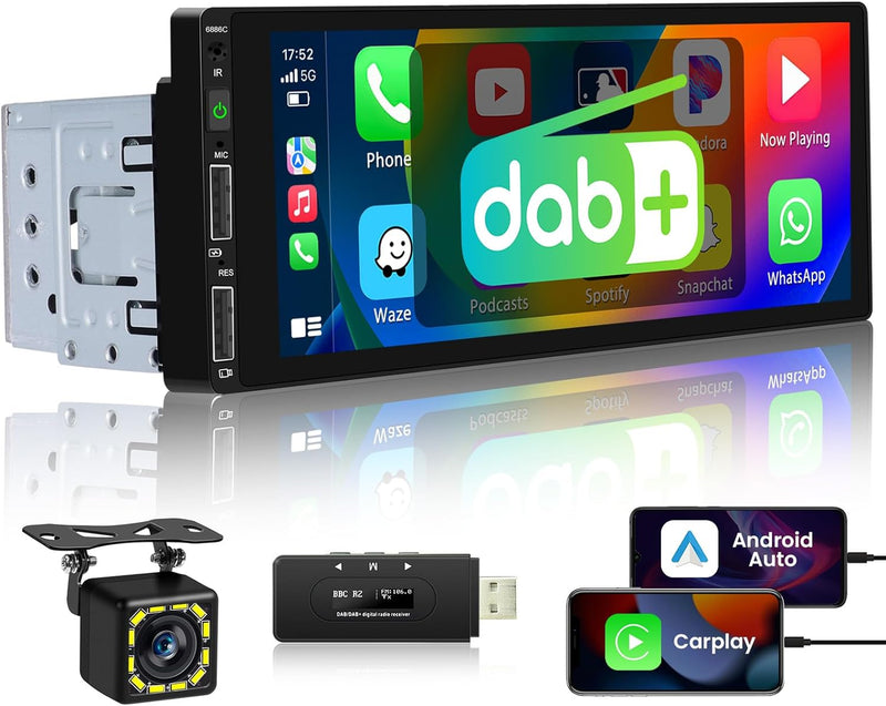Hikity DAB DAB+ Autoradio 1 Din mit Apple CarPlay Android Auto Touch Display 6,86 Zoll Radio mit Bil