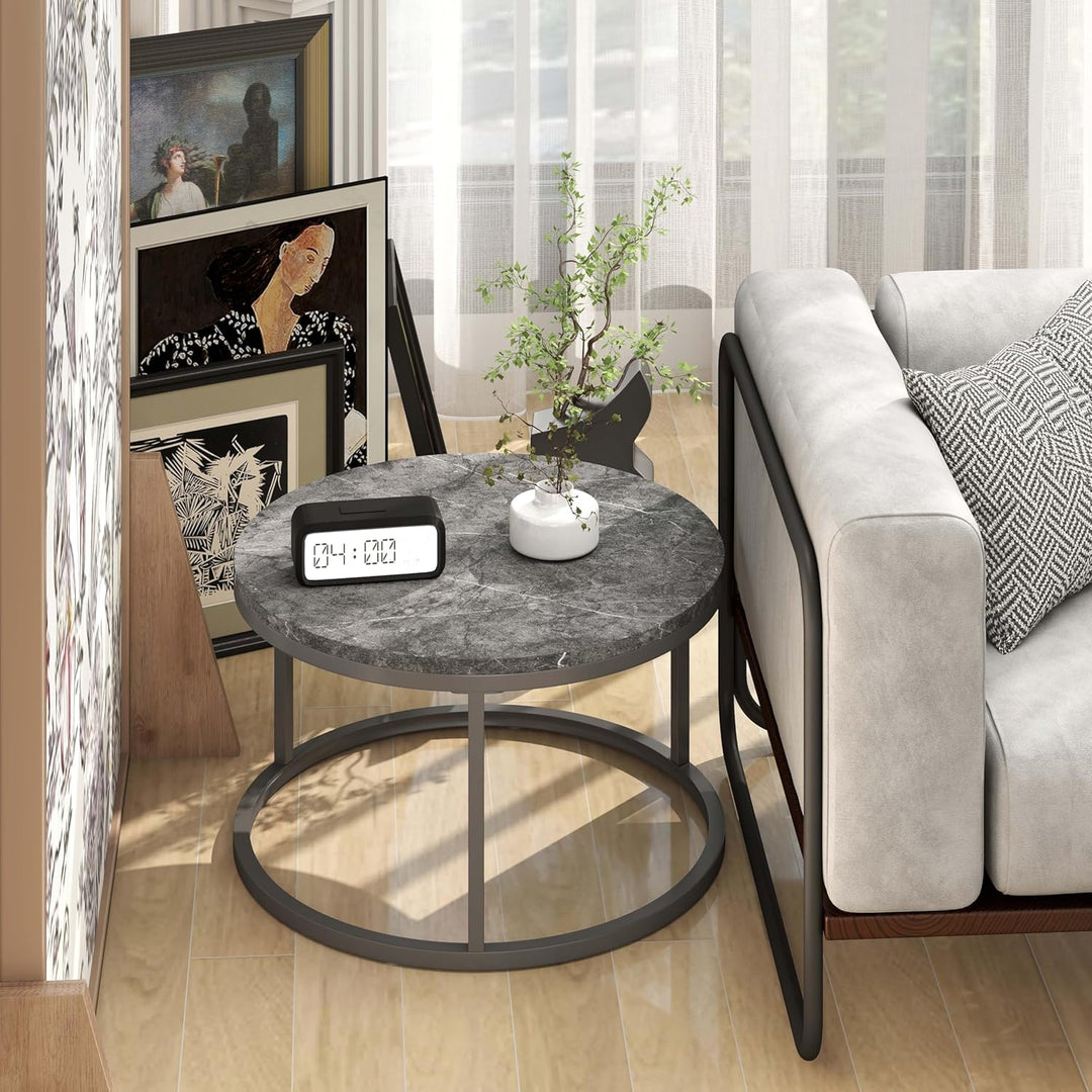Couchtisch Rund Grau, Wohnzimmertisch Grau mit Metallgestell, Coffee Table, Couch Tisch, Couchtisch
