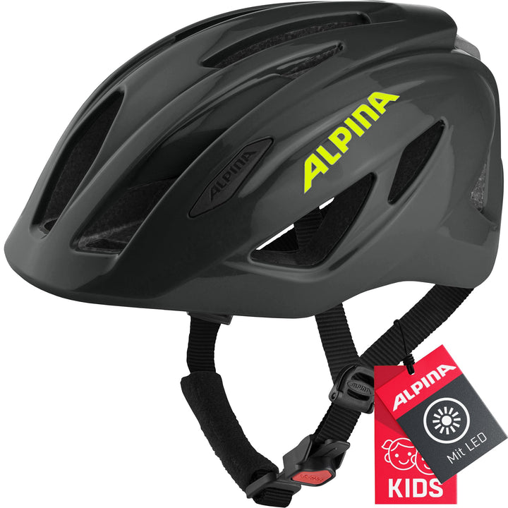 ALPINA PICO FLASH - Beleuchteter, Leichter & Bruchfester Fahrradhelm Mit Fliegennetz Für Kinder blac