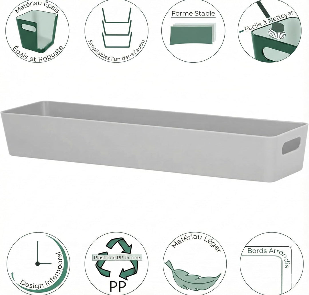 3x Ordnungsboxen - 6 cm hoch - GRAU - 40x10x6cm - 2 Liter - Ordnungskorb - Schubladenorganizer Schub