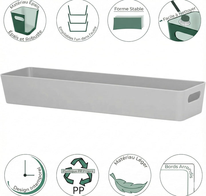 3x Ordnungsboxen - 6 cm hoch - GRAU - 40x10x6cm - 2 Liter - Ordnungskorb - Schubladenorganizer Schub