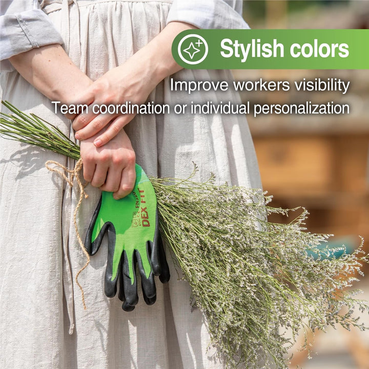 DEX FIT Gartenhandschuhe FN320-12 Paare, 3D Comfort Stretch Fit, rutschfester Handgriff, Strapazierf