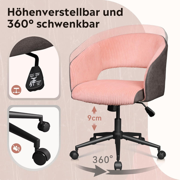 DEVAISE Homeoffice Stuhl, Schminkstuhl, Schreibtischstuhl, höhenverstellbar Drehstuhl, Cordstoff und
