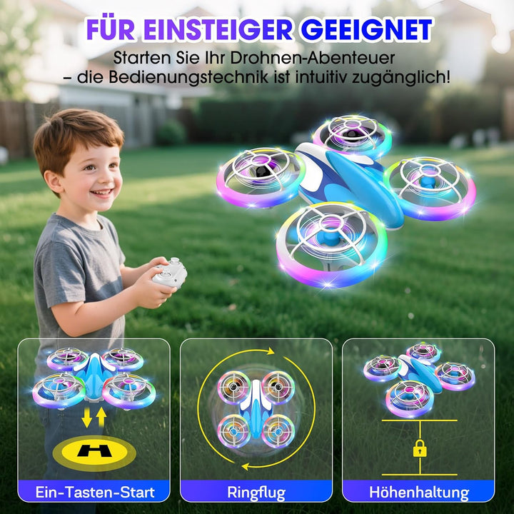 Mini Drohne für Kinder Spielzeug ab 6 7 8 9 10+ Jahre, RC Flugzeug Drone mit 3 Akkus, 360°Flips, LED