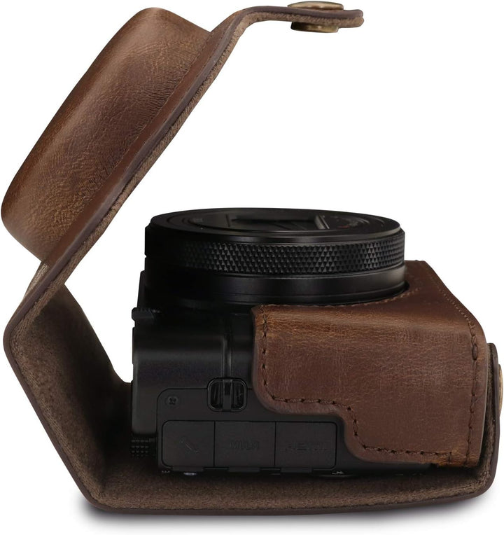 MegaGear MG1731 Ever Ready Leder Kameratasche mit Trageriemen kompatibel mit Sony Cyber-Shot DSC-RX1