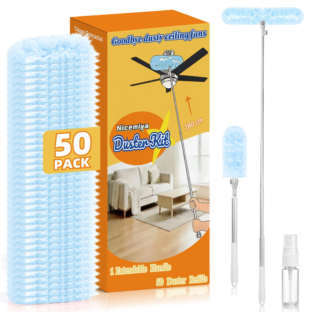 180cm Griff mit 50 Tücher für Swiffer Staubmagnet Nachfüllpack Set | 180cm Ausziehbarer Griff | 360°