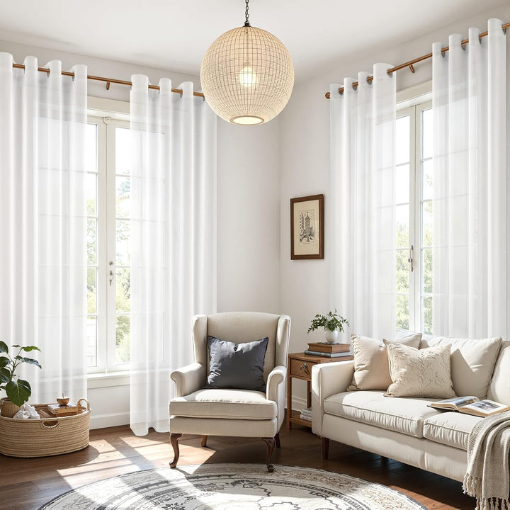 MRTREES Gardinen Wohnzimmer Kurz mit Ösen, Vorhang Transparent Weiss 2er Set, 100 cm Lang 140 cm Bre