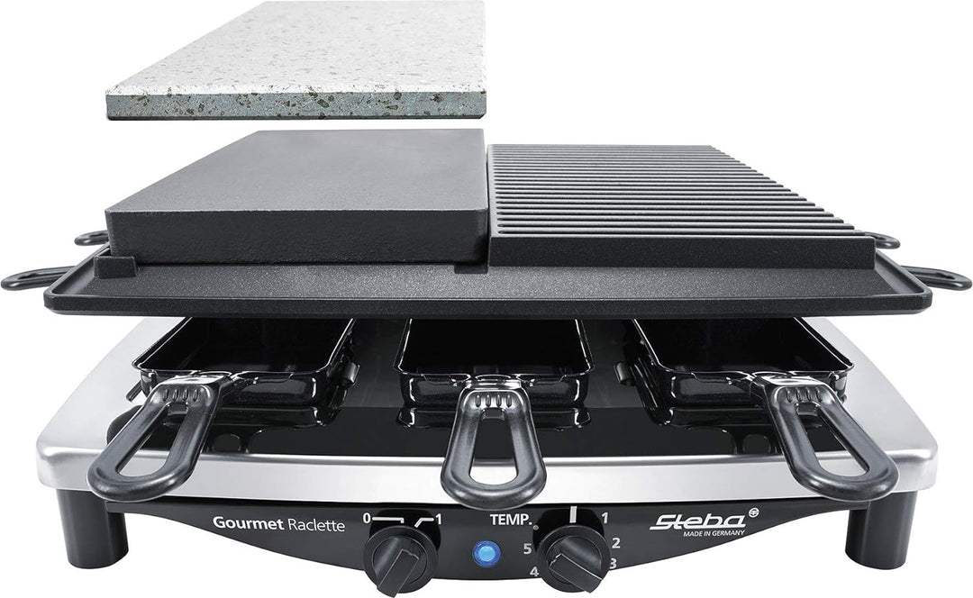Steba Premium Raclette RC 4 Plus Deluxe Chrom | Made IN Germany | Antihaft-Druckguss-Grillplatte | N