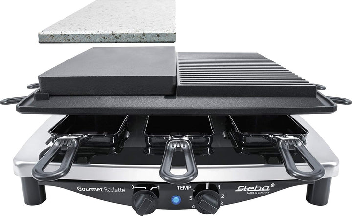 Steba Premium Raclette RC 4 Plus Deluxe Chrom | Made IN Germany | Antihaft-Druckguss-Grillplatte | N