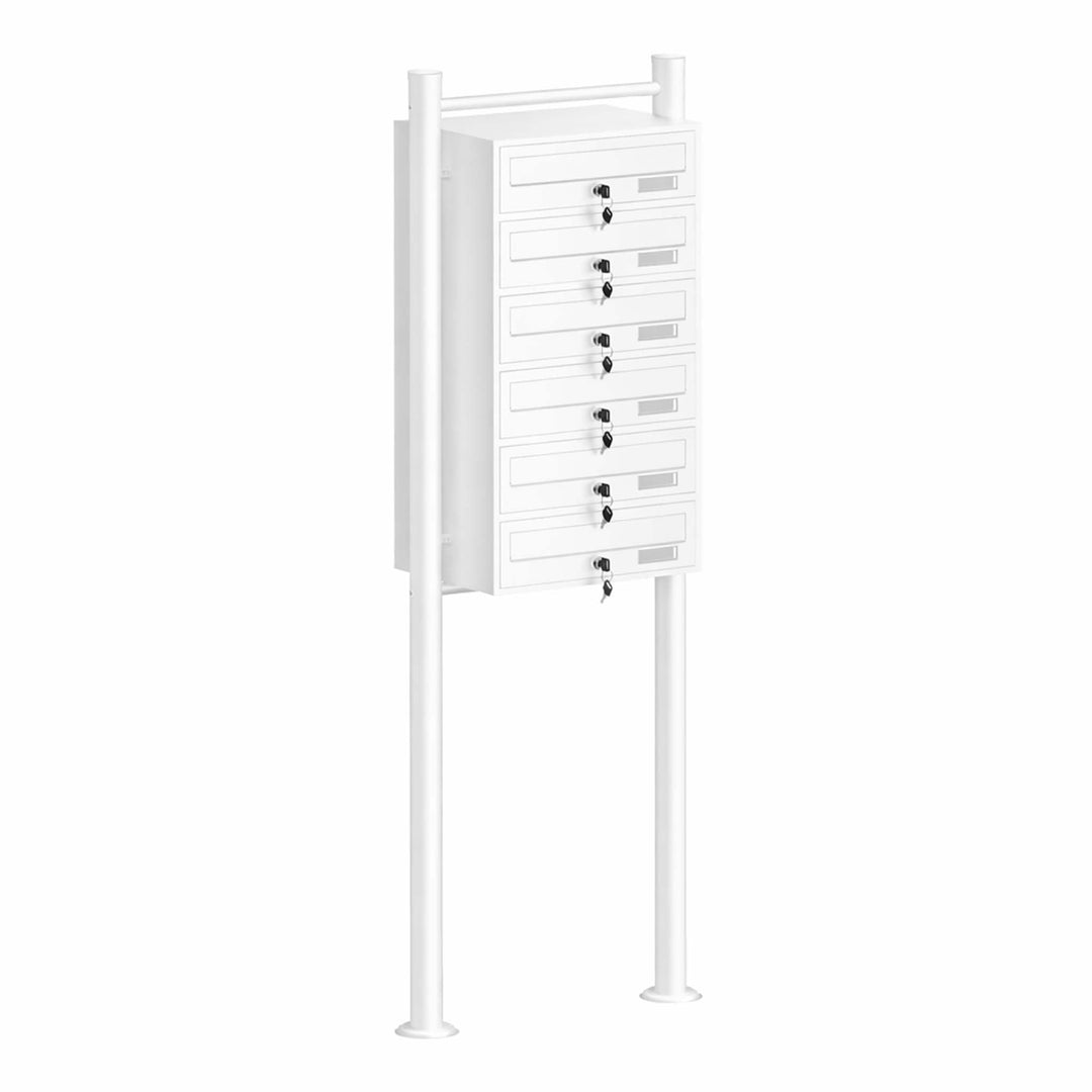 Wiltec 6er Briefkastenanlage weiss 270 x 513 x 1500 mm, Standbriefkasten mit 6 Fächern, Schlüssel un