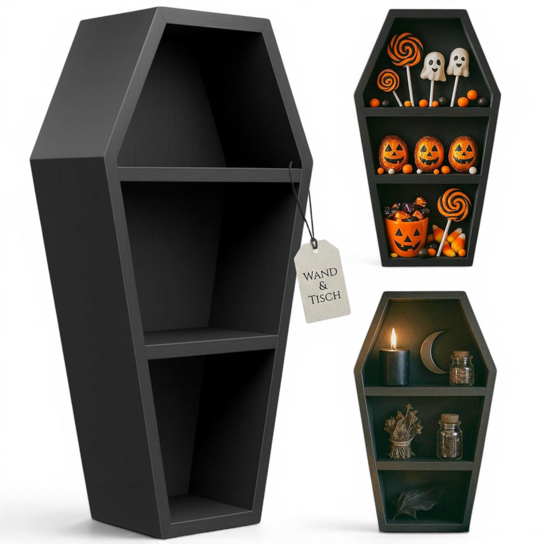 Sargregal aus Holz, Gothic-Dekoration, Hexenregal, Oddities Hängeregal, Sarg Make-up Regal. Gothic-D
