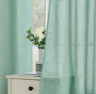 MIULEE Leinen Vorhänge mit Leinen Ringe Effekt Wohnzimmer Modern Semi-transparent Voile Vorhang Natu