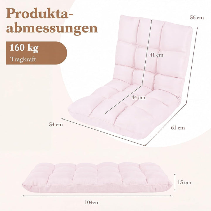 COSTWAY Bodenstuhl verstellbar, Bodensessel gepolstert, Bodenkissen mit Rückenlehne, Meditationsstuh