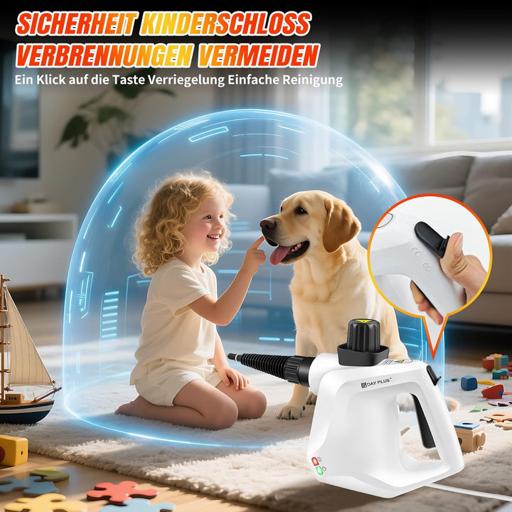Dampfreiniger Handgerät, 1000W Steam Cleaner 3,2 Bar Dampfreiniger Mehrere Oberflächen mit 9 Zubehör