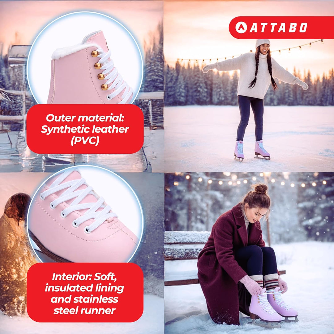ATTABO Eiskunstlauf Schlittschuhe Damen ISLA Schwarz Grösse 37-41EU Edelstahlkufe Ideal für Anfänger