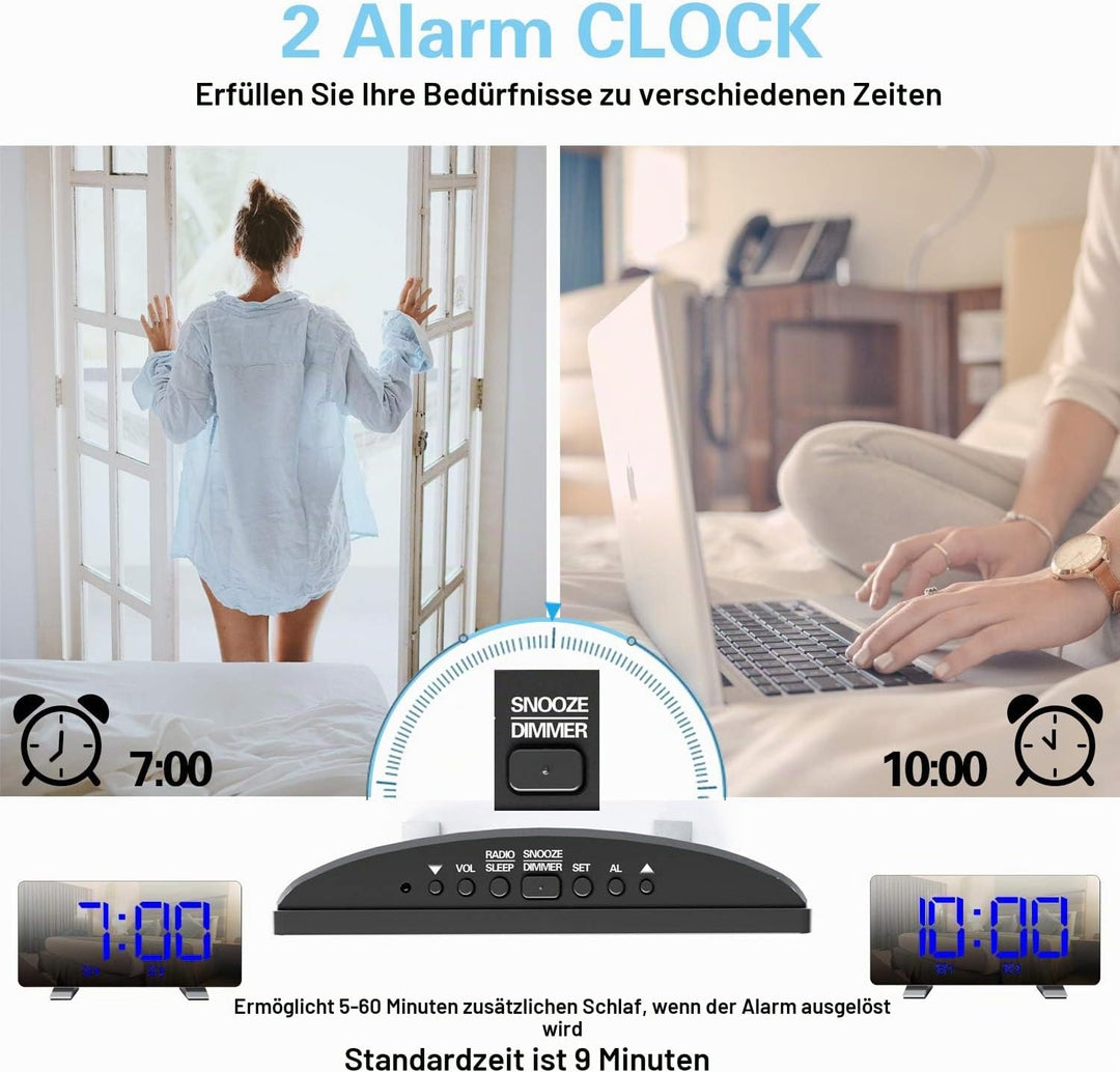 Lancoon Digitaler Radiowecker für das Schlafzimmer Einstellbare Helligkeit und Lautstärke Schlummern