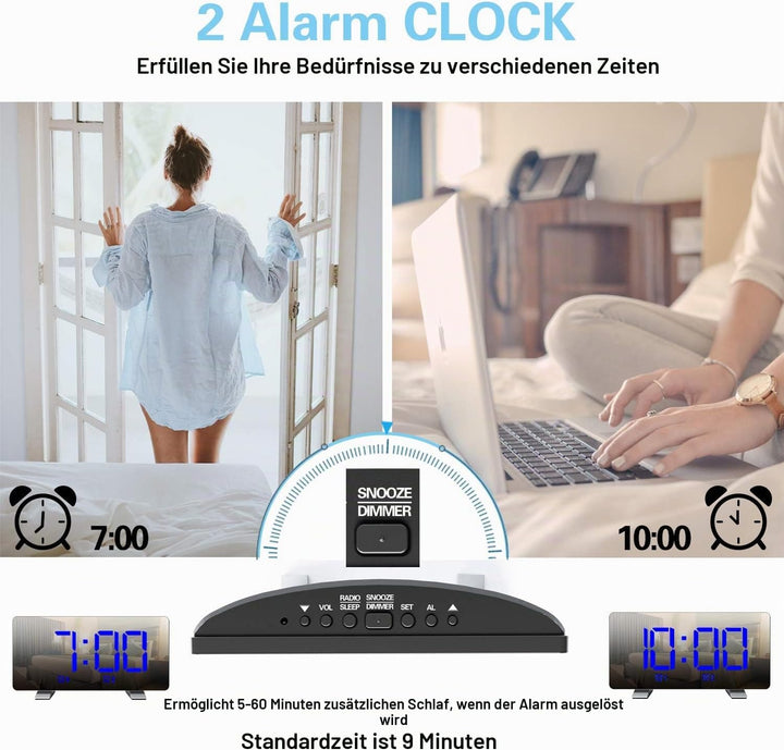 Lancoon Digitaler Radiowecker für das Schlafzimmer Einstellbare Helligkeit und Lautstärke Schlummern