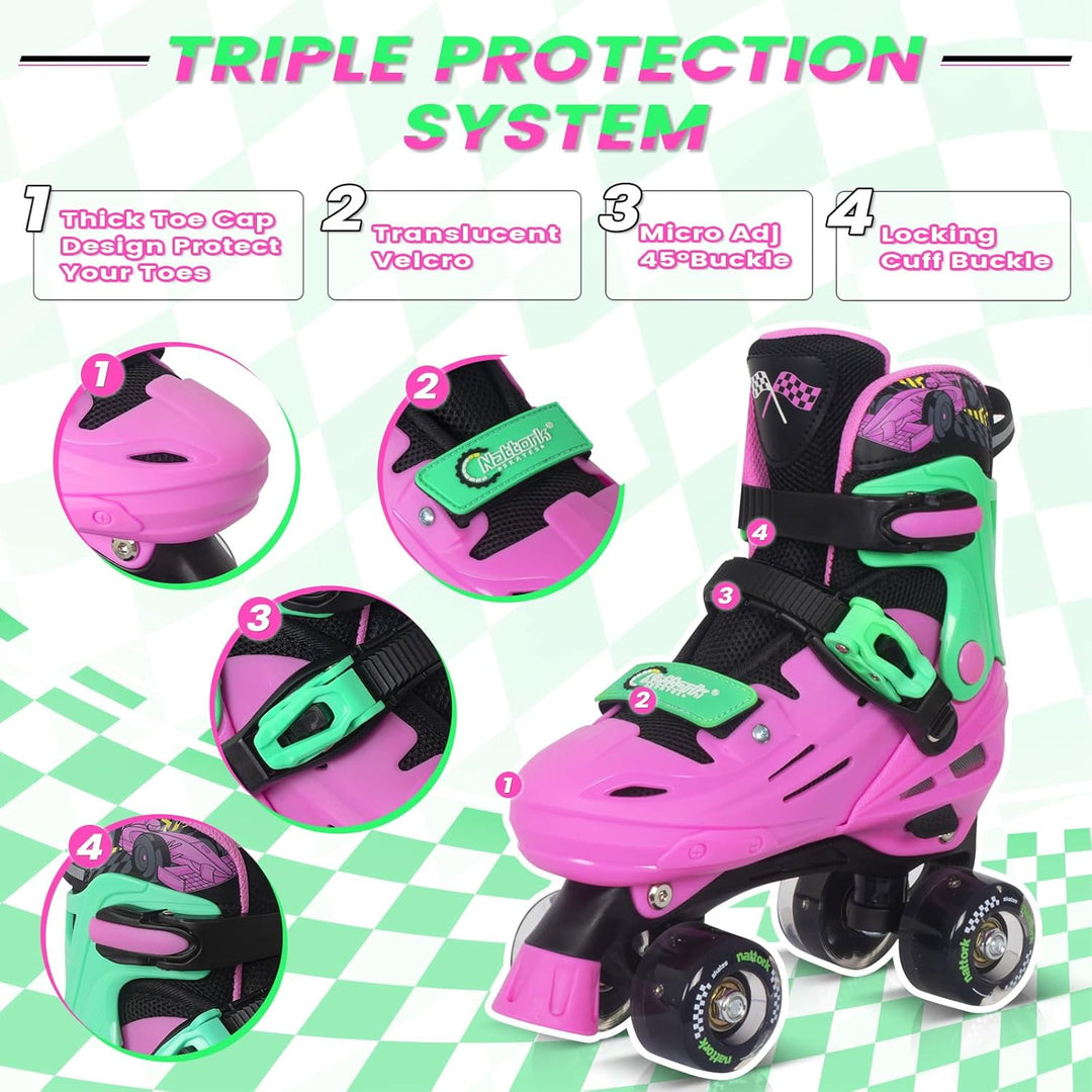 Nattork Rollschuhe Kinder, Verstellbare Rollschuhe für Kinder Jungen Mädchen, 4 Grössen Verstellbar