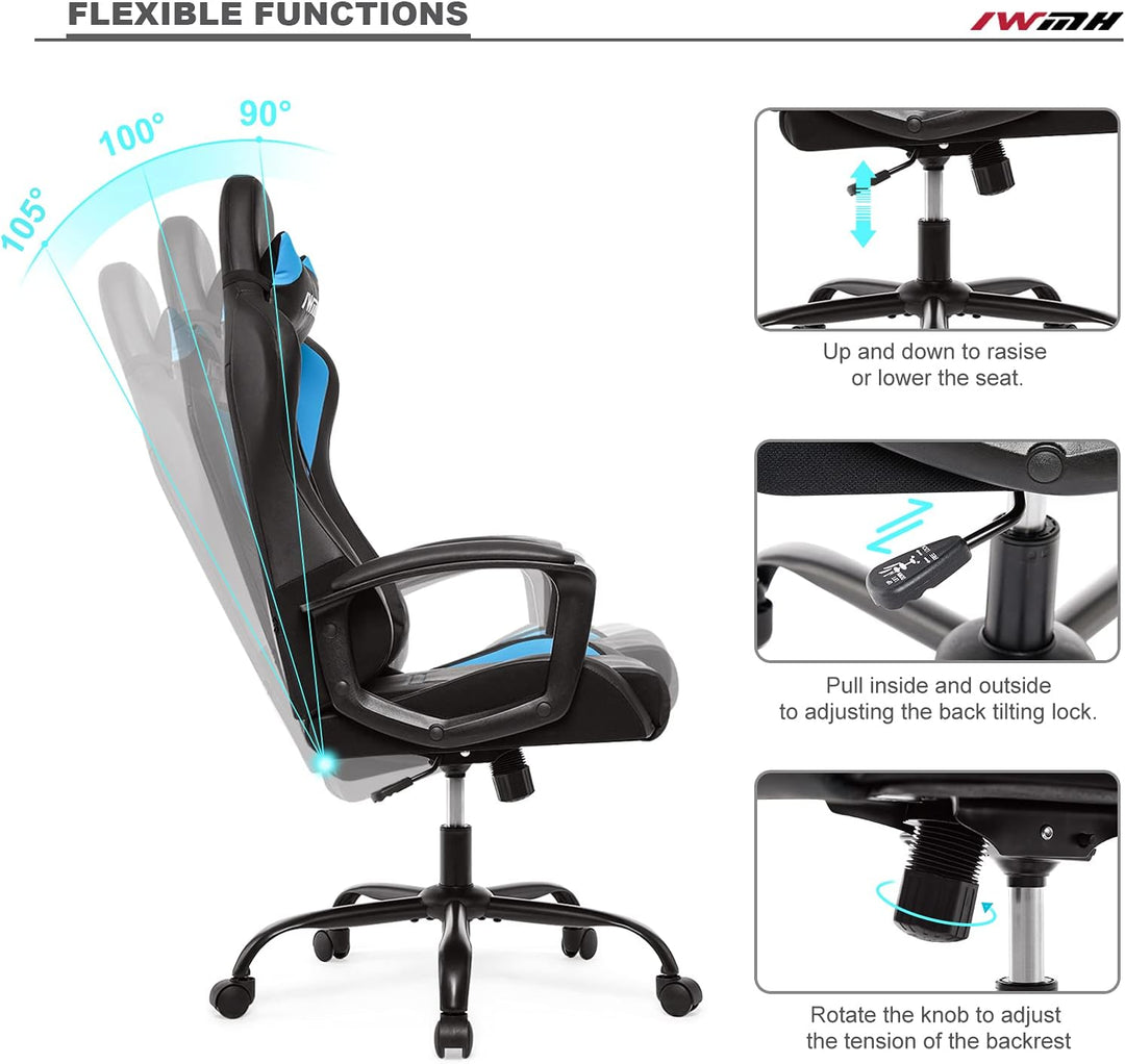 IWMH Gaming Stuhl, Ergonomischer Computerstuhl mit Hoher Rücklehne, Höhenverstellbarer Drehstuhl, Ra