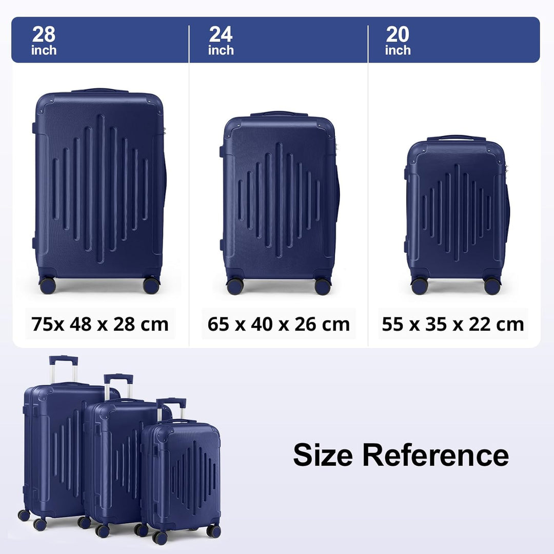 LALAHO Kofferset 3 teilig, Reisekoffer Set, Hartschalen Koffer Set aus ABS, Gepäckset mit Teleskopgr