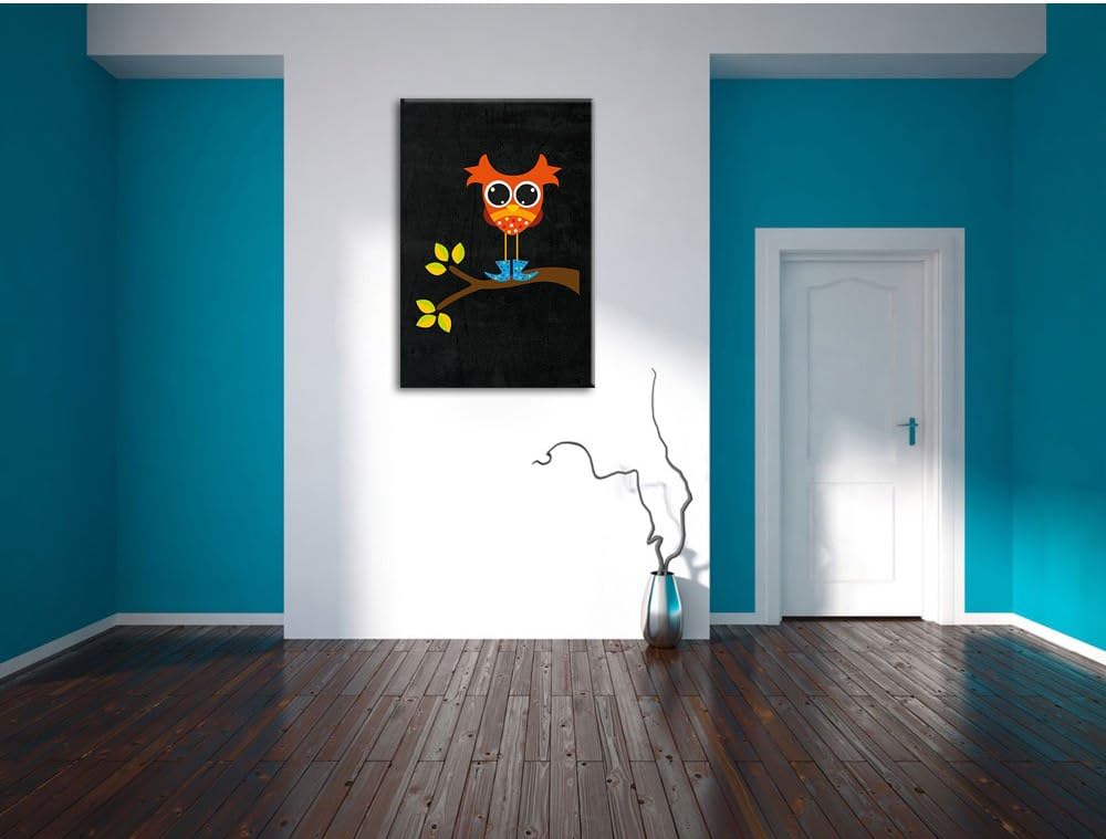 Pixxprint Süsse Eule auf AST als Leinwandbild/Grösse: 100x70 cm/Wandbild/Kunstdruck/fertig bespannt