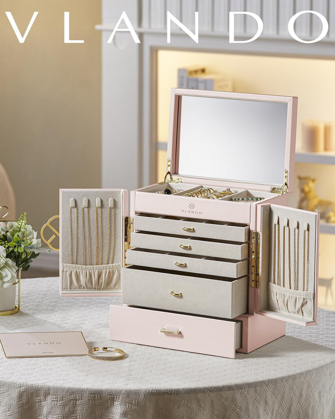 Vlando Schmuckaufbewahrung Gross, Schmuckschatulle Schmuck Organizers Gross XXL, Schmuckkästchen mit
