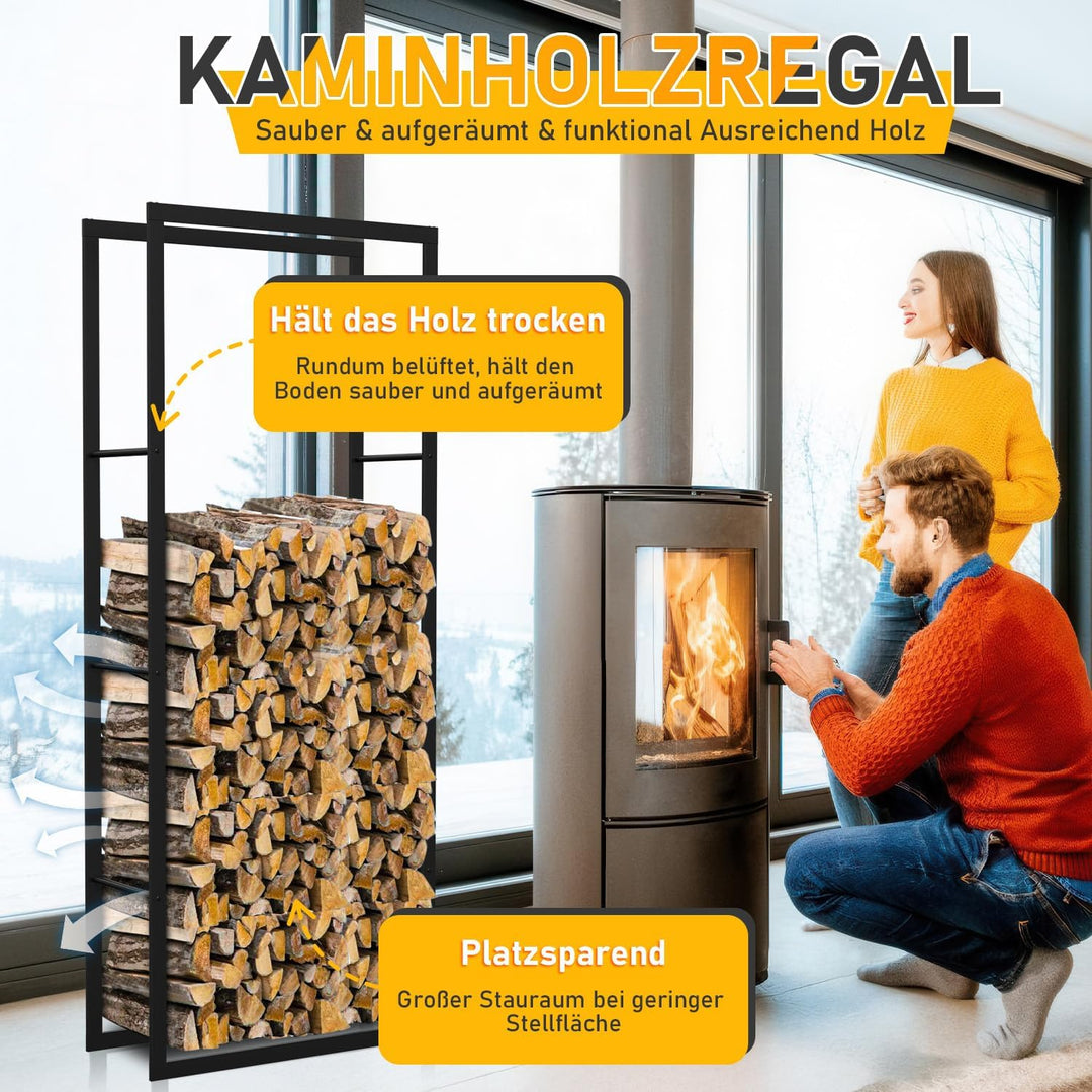 Ikodm kaminholzregal Innen und Aussen, Metall Brennholzregal aussen 60 x 25 x 150CM, Holzstapelhilfe