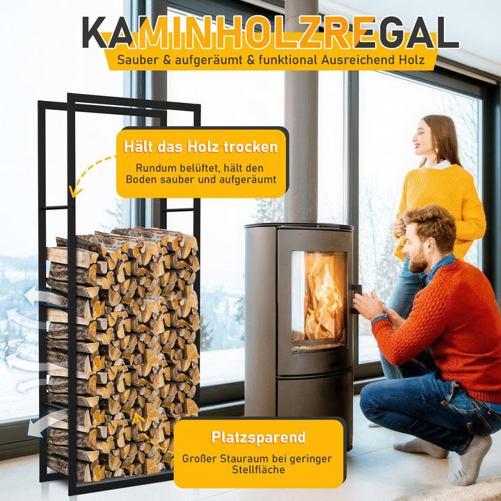 Ikodm kaminholzregal Innen und Aussen, Metall Brennholzregal aussen 60 x 25 x 150CM, Holzstapelhilfe