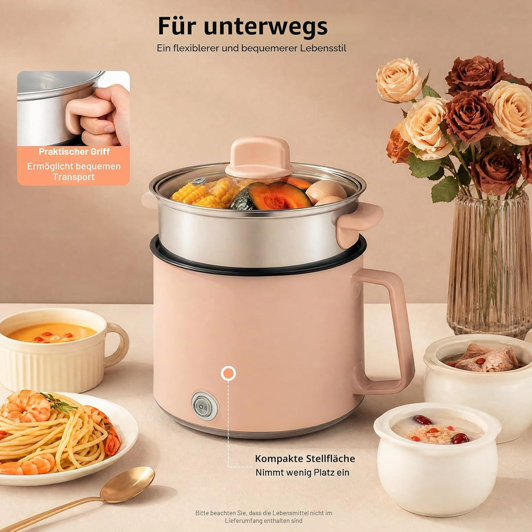 1.7L Elektrische Hot Pot | Mini Multikocher Tragbare Antihaft Topf mit Doppelter Leistungssteuerung,