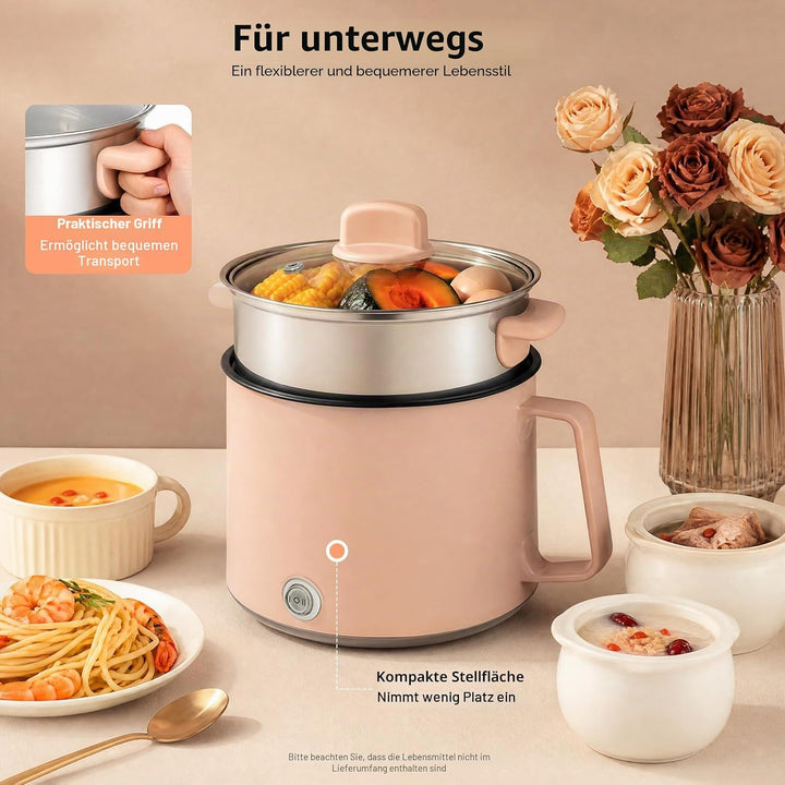 1.7L Elektrische Hot Pot | Mini Multikocher Tragbare Antihaft Topf mit Doppelter Leistungssteuerung,