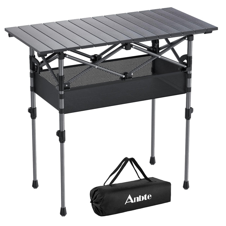 Anbte Campingtisch Aluminium 82x40cm(LxB) Aufrollbare Tischplatte 2 Verstellbar Höhen 44/70cm Klappt