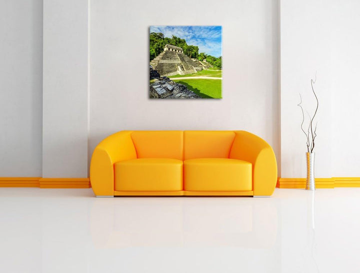 Pixxprint Maya Pyramiden aus Palenque als Leinwandbild/Grösse: 70x70 cm/Wandbild/Kunstdruck/fertig b