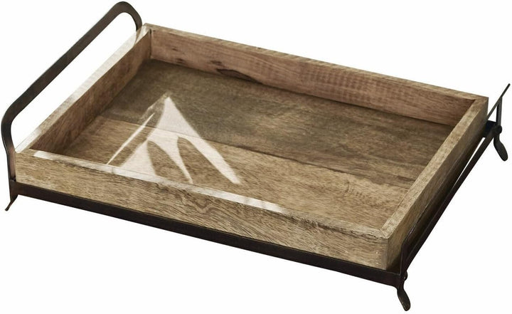 LOBERON® Tablett Troyes, Serviertablett mit abnehmbaren Eisengestell, naturbelassen, Zeitloses Acces