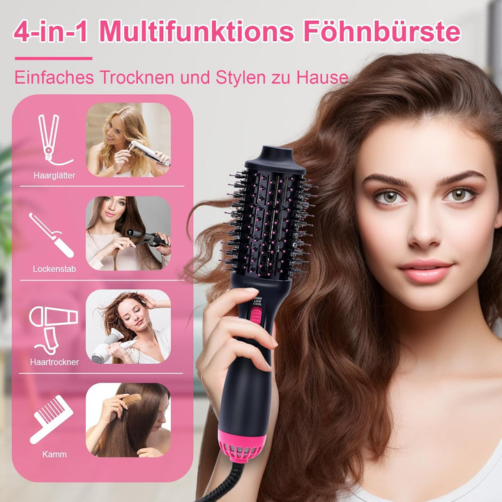Warmluftbürste Rundbürstenföhn, One-Step Föhnbürste zum Haartrockner 4 In 1 Heissluftbürste mit 3 ei