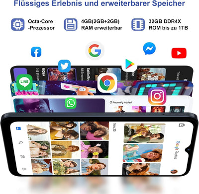 Blackview Wave 6C Handy Ohne Vertrag Günstig, 4GB+32GB/1TB erweiterbar Android 13 Octa Core 6,52" HD