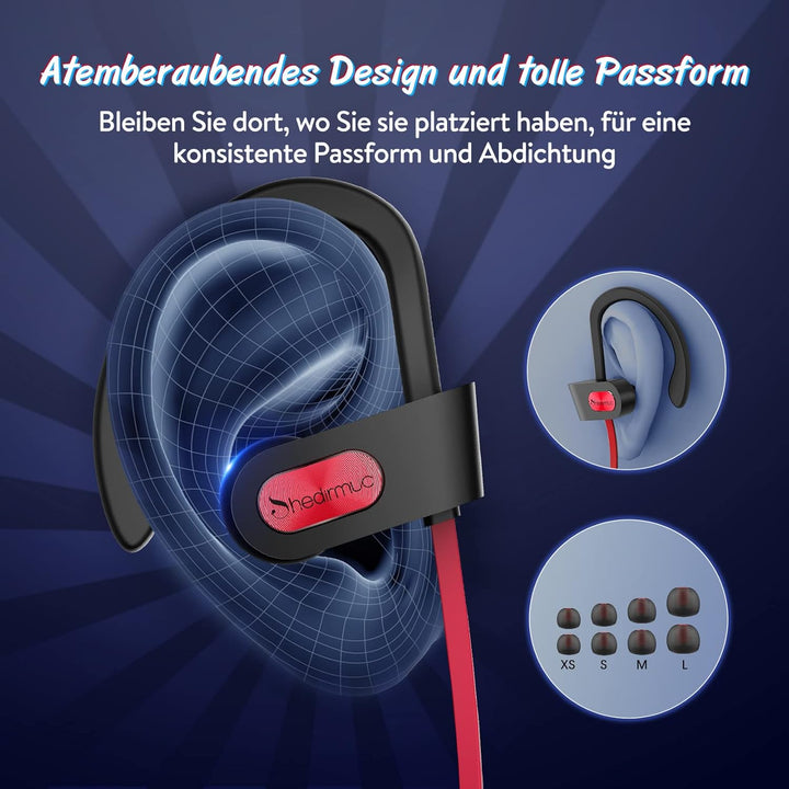 Bluetooth Kopfhörer, Kopfhörer Sport In Ear mit 16 Stunden Spielzeit/ IPX7 Wasserdicht/Bass Stereo S
