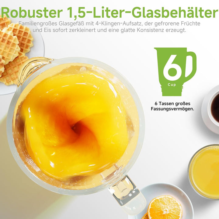 Biolomix 3-in-1-Mixer und Smoothie-Maker 1300-W-Standmixer mit 1,5-l-Glasbehälter 3 Geschwindigkeits