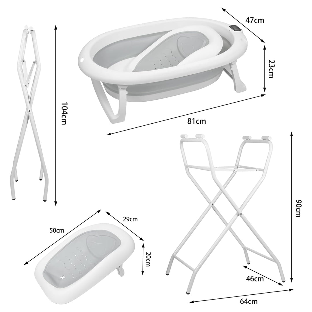 Faltbare Babybadewanne mit Standfuss – Grosse Badewanne XL mit Ständer/Sitz und Drainage-Set – Babyw