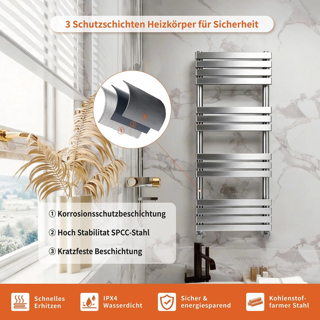 Badheizkörper Chrom, Handtuchhalter Heizkörper mit Seitenanschluss, Handtuchwärmer Heizkörper Handtu