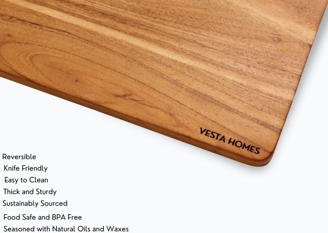 Vesta Homes Holzschneidebrett, Hackbrett, Servierbrett, Wurst- und Käsebrett für die Küche | Natürli